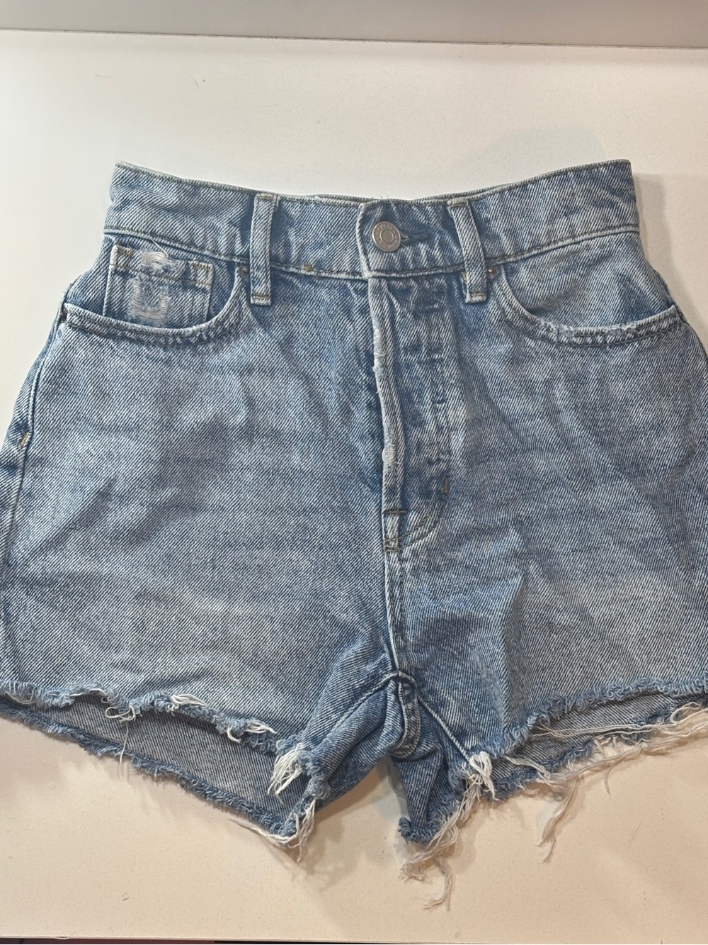 PacSun Light Blue High-Rise Frayed Hem Denim Shorts